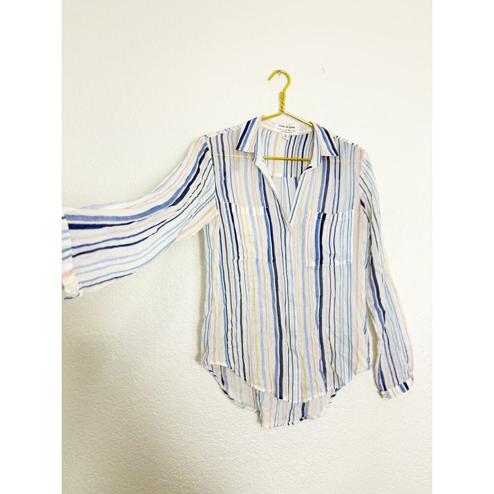 Anthropologie Cloth & Stone Striped Button Down Shirt Size XS Lightweight - Picture 8 of 10